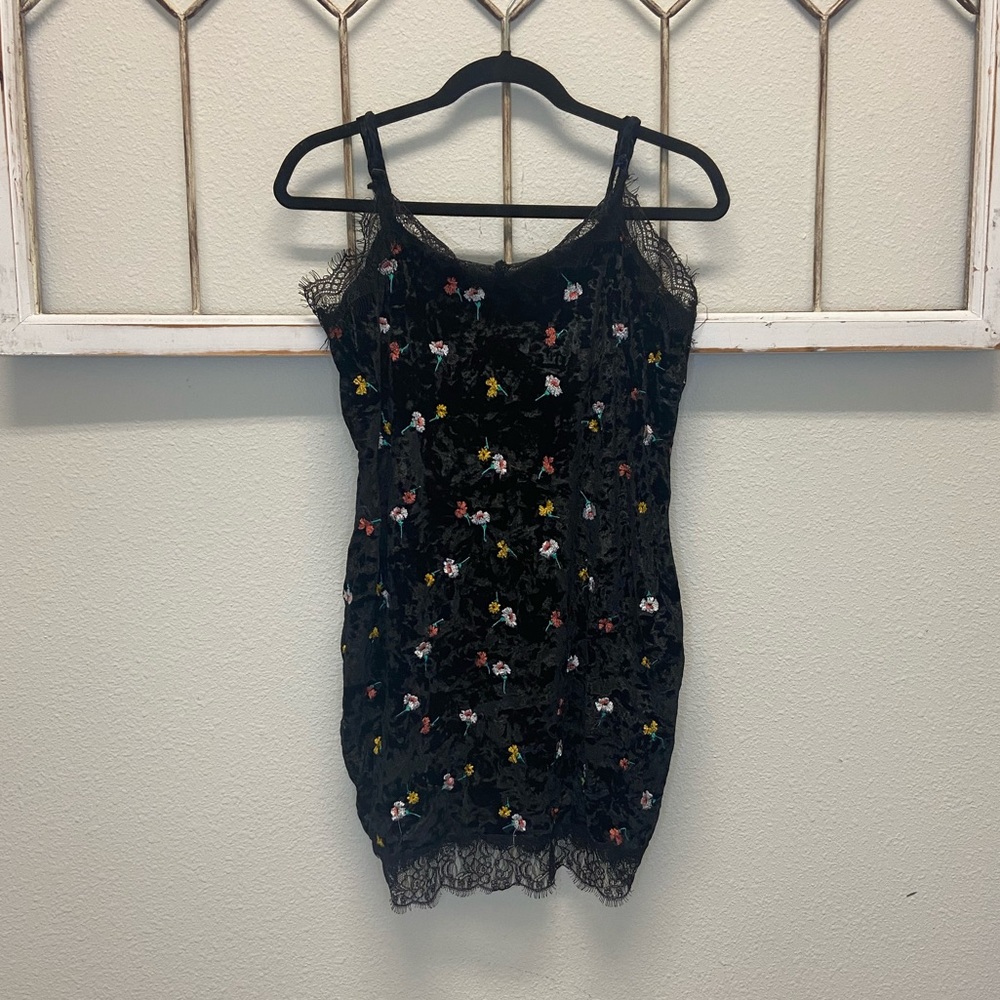 ASOS velvet black floral mini dress size 8